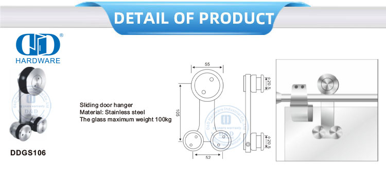Industrial Stainless Steel Glass Accessories Set Glass Hardware Sliding Door Hardware For Bathroom Door-DDGS106