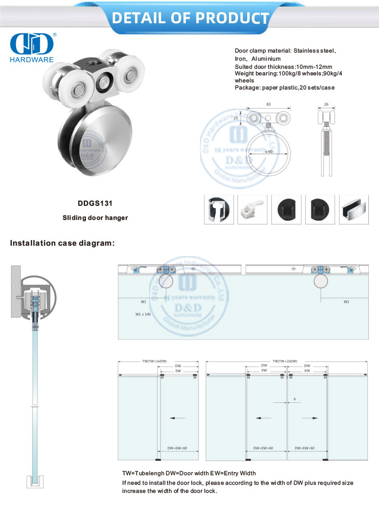 Sliding Door Hanger Stainless Steel Bathroom Accessories Glass Hardware Door Fittings For Sliding Door-DDGS131