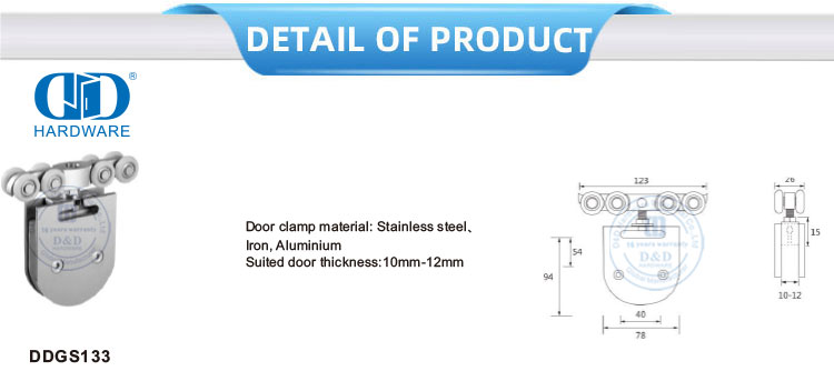 Aluminum Stainless Steel Door Clamp Sliding Door Hanger Glass Door Roller Door Fitting For Sliding Single Door-DDGS133