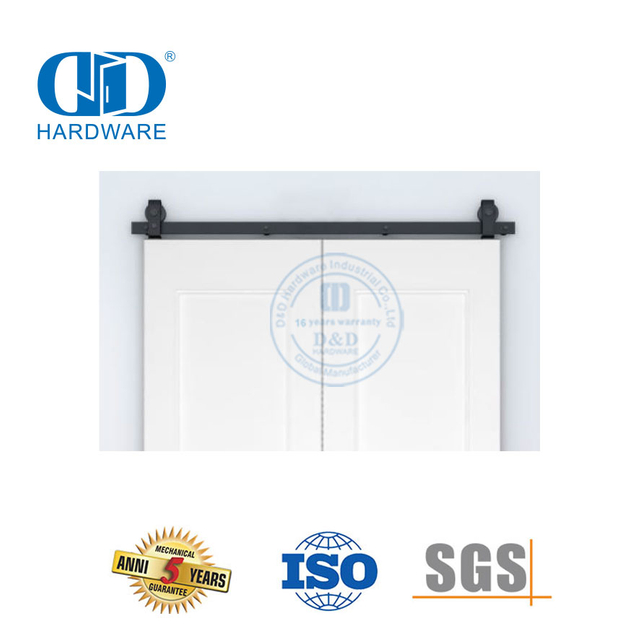 Stainless Steel Sliding Barn Door Hardware Furniture Hardware Black Color Double Barn Door Hardware Kit For Interior Wood Door-DDBD025