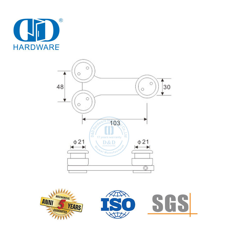 Stainless Steel T Horizontal Glass Connector Glass Door Pivot Sliding Door Hardware-DDGP018