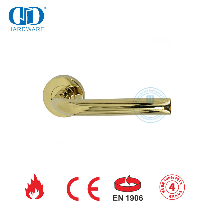Polished Brass Mirror Golden EN 1906 Tubular Type Door Handle-DDTH002-PB