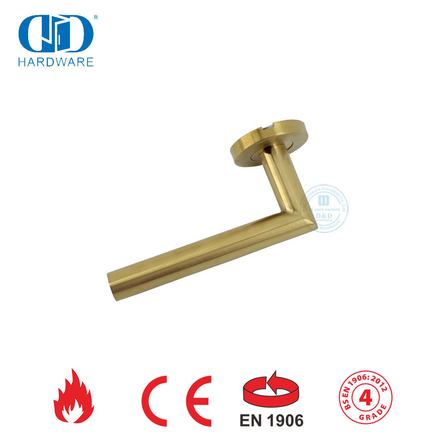 Satin Brass EN 1906 Door Lock Security Accessories Golden Lever Handles-DDTH003-SB