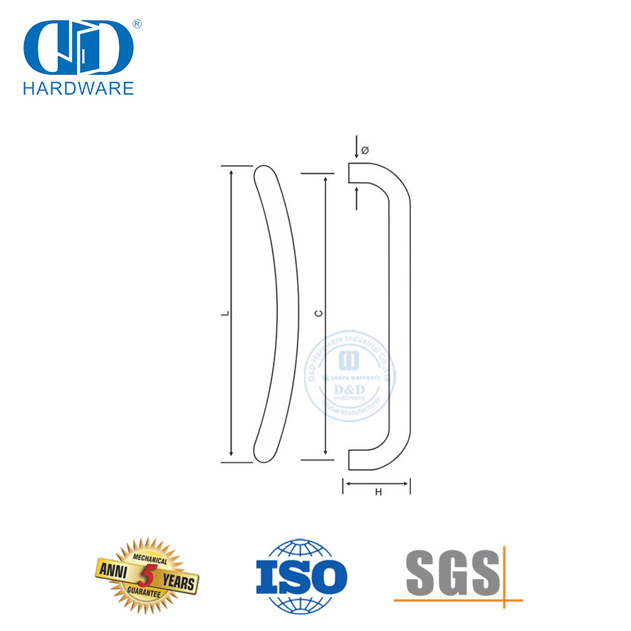 Brushed Nickel Stainless Steel Crescent Curved Glass Door Pull Handles-DDPH004