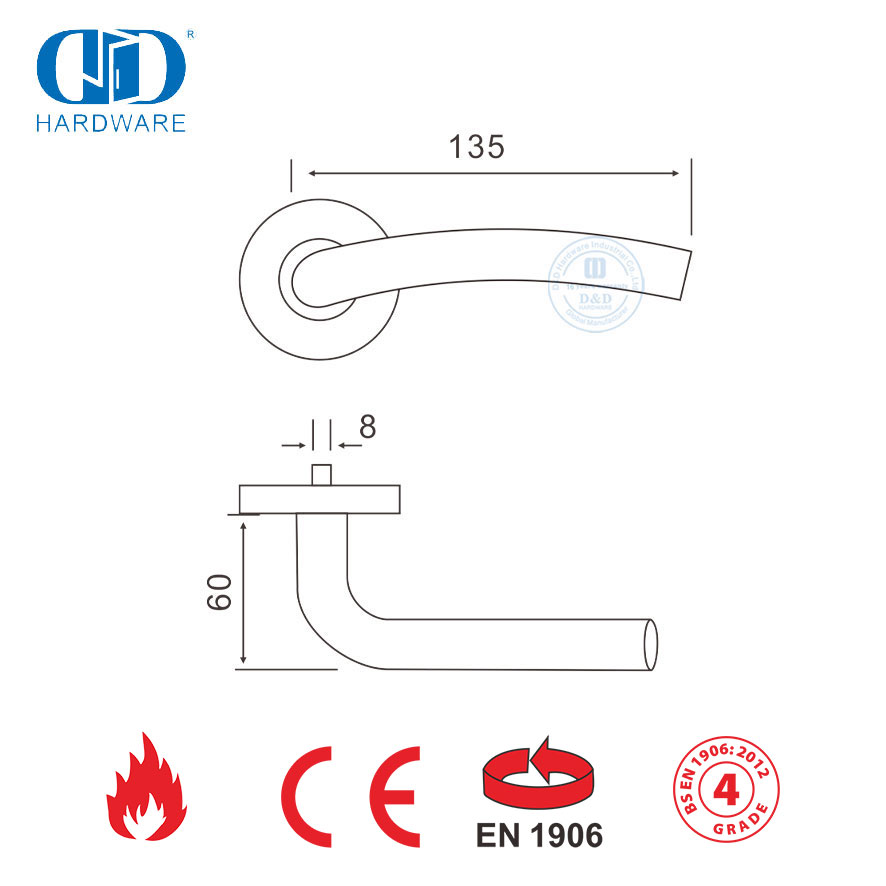 EN 1906 Bedroom Door Hardware Stainless Steel Hollow Lever Handle-DDTH006-SSS