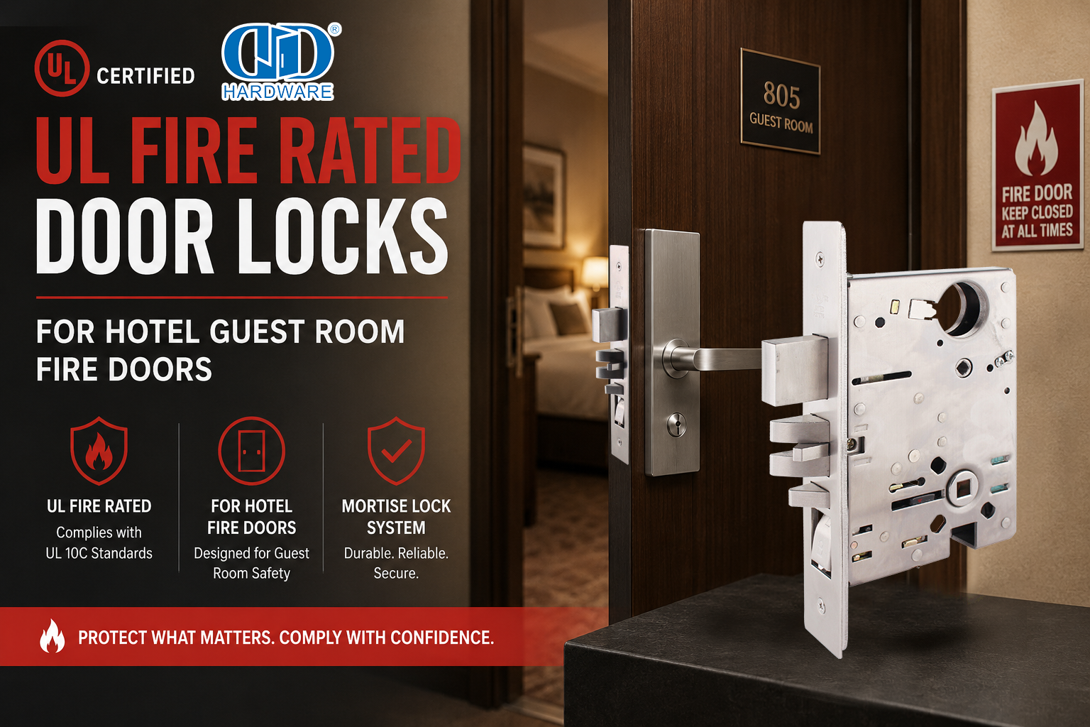 UL Fire Rated Door Locks for Hotel Guest Room Fire Doors