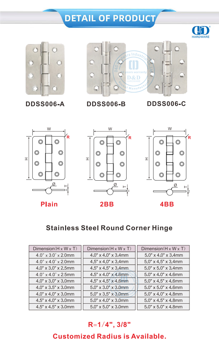 Round Corner Door Hinge